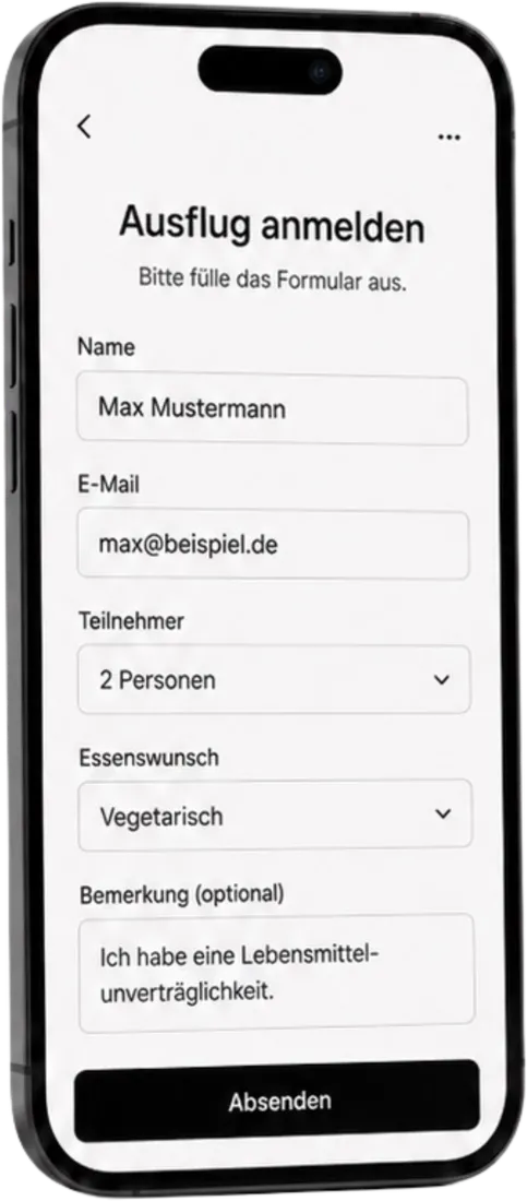 Smartphone mit einem Anmeldeformular für einen Vereinsausflug