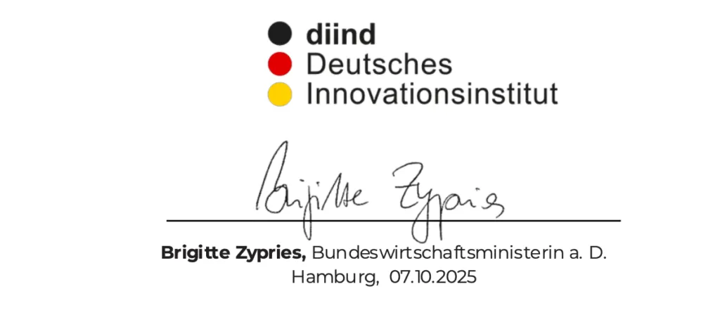 Unterschrift auf der Urkunde: Brigitte Zypries, Bundeswirtschaftsministerin a. D.